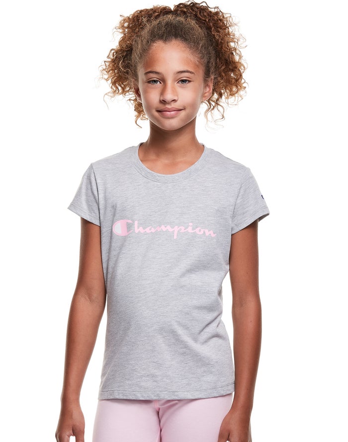 Champion Classic Script Logo T-Shirt Meisjes - Grijs - Belgie 1960QXHAD